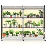 Bstrip Plant Shelf with Grow Lights, 4-Tier Large Grow Light Shelf with Wheels, 12-Pack 288W T8 Full Spectrum Grow Lights for Seed Starting,Seedling(57.4" L x 13.8" W x 59" H)