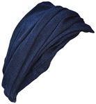 Plain Cotton Hemp Elastic Bohemian Headband Navy Blue