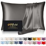 Silk Pillowcase for Hair and Skin, Mulberry Silk Pillow Cases Standard Size, Anti Acne Cooling Sleep Both Sides Natural Silk Satin Pillow Covers with Hidden Zipper, Gifts for Women Men, Dark Gray