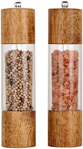 Haomacro Premium Acrylic Salt and Pepper Grinder Set,Manual Salt and Pepper Mills-Wooden Shakers with Adjustable Ceramic Core-Salt Grinder and Pepper Mill -8 Inches-Pack of 2