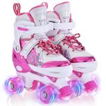 TOMSHOO Roller Skates for Girls Kids Child Beginners, 4 Size Adjustable Light up Wheels Fun Illuminating Pink Skates for Christmas Birthday Gift (Pink, Large - Youth (3.5-6))