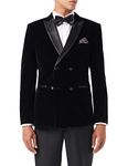 Men’s Velvet Double Breasted Tuxedo Suit Jacket Smoking Dinner Blazer Retro Classic Tailored Fit (52, Black)