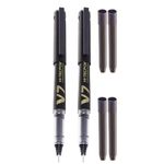 Pilot V7 Hi-Tecpoint Roller Ball Pen with Cartridge System - 2 Black Pens, 4 Black Cartridges, (9000021856)