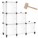 AWTATOS Storage Cube Organizer with Doors, DIY Plastic 6 Cube Closet Shelf with Mallet, Stackable Modular Storage Bookshelf, Ideal Storage Solution for Bedroom, Home, Living Room, Translucent White