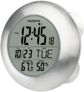 KADAMS Bathroom Shower Digital Wall Clock Large LCD Screen - Kitchen Clock - Water Resistant Timer - Seconds Counter - Temperature & Humidity Display - Multiple Mounting Options (Silver)