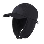 Home Prefer Mens Winter Hat with Brim Fleece Earflaps Hat Baseball Trapper Hat, Black, One Size