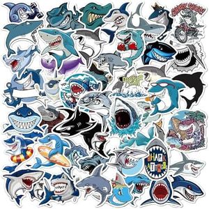 Shark Stickers, 100 Pcs Shark Decals Waterproof Vinyl Stickers for Water Bottle Hydro Flask Laptop Luggage Car Mobile Phone Skateboard Bike Décor