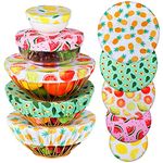 Patelai 10 Pieces Bowl Covers Reusable in 5 Size Stretch Cloth Fabric Bowl Covers Elastic Food Storage Covers Cotton Bread Bowl Covers Reusable Lids for Food, Fruits, Leftover (Summer Style)