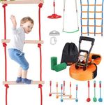 VEVOR Ninja Warrior Obstacle Course for Kids, 15.24 m Weatherproof Slacklines, 500lbs Weight Capacity Monkey Line, Outdoor Playset Equipment, Backyard Toys Training Equipment Set with 10 Obstacles