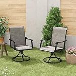 DIFY Outdoor Swivel Chairs Set of 2, All Weather Textilene Fabric Patio Dining Chair with Armrest for Deck, Lawn and Garden (Black)