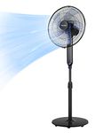 PELONIS 16" Oscillating Pedestal Stand Up Fan | Adjustable Height | Ultra Quiet DC Motor | Remote Control | 12 Speed | 12-Hour Timer | High Energy Efficiency | for Bedroom Home Office Use | Black