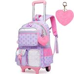 Meetbelify Backpack with Wheels for Girls Rolling Backpack Cute Carry on Backpack for Elementary Student, Purple, 17", Backpack