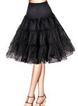 Flora® 50s VINTAGE ROCKABILLY Retro Tutu PETTICOAT SKIRT,25" Length (XSmall-Medium, BLACK)