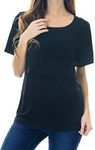 Smallshow Nursing Tops Women’s Maternity Short Sleeve Shirts Maternity Breastfeeding Clothes,Black,L