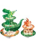 WERNNSAI Dinosaur Cupcake Stand - 2 PCS Dino Cake Stands Kids Boys Party Cupcake Decorations Disposable 3 Tier Tray Cake Decorations Kids Dino Theme Birthday Dessert Tower Cupcake Display Stand