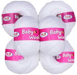 M.G Enterprise Baby Wool for Knitting — White (Pack of 6) | 100% Soft 4 ply Acrylic Wool | Fingering Crochet Hook Yarn | Art & Craft | Needle Thread for Crafting | 25g Each