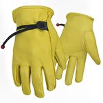 Toddler Work Gloves Age 2-12, Yellow Sheepskin Kids Genuine Leather Work Gloves for Children Gardening, Yard Work, Outdoor (Small 2-4 Years Old, Yellow)