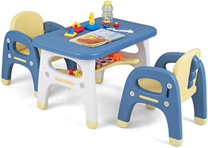 HONEY JOY Kids Table and Chairs Set, 3-Piece Activity Table Set for Children w/Curved Storage Shelf for Arts & Crafts, Homeschooling, Homework, Snack Time, Table and 2 Chairs for Boys & Girls Over 3