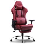 Dowinx Premium Leather Gaming Chair with Massage Cushion and Footrest, Office Chair for Study Table, Adjustable Swivel Chair with Lumbar Support, Headrest, Ergonomic Design for Office or Gaming