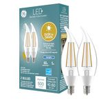 GE LED+ CA11 Dusk to Dawn LED Light Bulbs, Automatic On/Off Outdoor Security Lights, Daylight, E12 Candelabra Base (2 Pack)