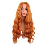 MapofBeauty 28 Inch/70 cm Long Wavy Middle Part with No Bangs Synthetic Fiber Curly Fashion Women Party Cosplay Wig (Orange)