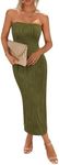 PRETTYGARDEN Womens Summer Maxi Tube Dress 2025 Off Shoulder Sleeveless Back Slit Textured Bodycon Long Dresses (Army Green,XX-Large)