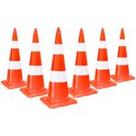 Traffic Cone - Orange | 29.5 Inch Unbreakable PVC Safety Cone with Wide Base | Bendable Reflective Parking Cone for Driveway, Parking Lot, Road Safety, Construction, Hazard Warning, etc (Set of 6)