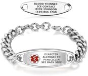 Divoti Deep Custom Laser Engraved Adjustable Medical Alert ID Bracelets for Men – Steelman Large Curb Stainless Steel Medical Alert Bracelet - Red