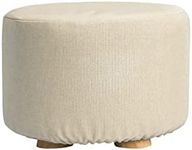 La Bella Ottoman Round Stool Fabric Wooden Leg Foot - Beige