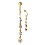 COOLSTEELANDBEYOND Belly Chain Belly Button Ring Body Jewelry Piercing Navel Ring with Long Dangle Cubic Zirconia, Stainless Steel, Brass, cubic-zirconia