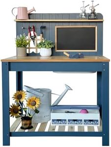 GROWRKS Outdoor Garden Workbench,Double-Layer Planting Table with Drawing Board,Natural Wooden Garden Potting Table Work Bench for Patio,Backyard and Porch (Blue,30.1 * 18.7 * 39.2)