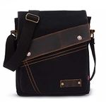 Small Messenger Bag Unisex Vintage Canvas Shoulder Bag Casual Travel Working School Bag (Black)