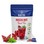 BLUE TEA - Hibiscus Mint Iced Tea - 36 Tea Bags - Plant Based || SKIN GLOW ENHANCING TEA || Vitamin- C Rich - Flower Based - Herbal Tea - Caffeine Free - Tangy Flavor | Premium Zipper Pack