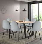 Hallowood Furniture Dudley Large Dining Table with 6 Silver Grey Fabric Chairs, 1.5m Modern Dining Table and Chairs, Kitchen Table with Chunky U Shaped Metal Legs & Chair Set