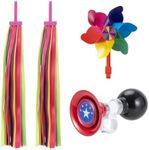 Kids Bike Horn Set, Children Bicycle Bell with 2 Pcs Bike Handle Streamers, and Windmill Kid Bike Accessories for Girls or Boy(Red)