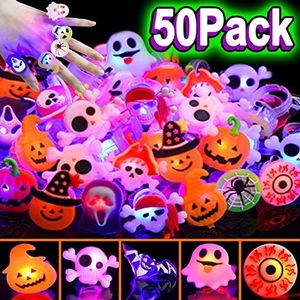50 Pcs Led Rings Halloween Party Favors Toys Squishies Treats Kids Adults