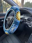 YDMZZB Handmade Crochet Sun and Moon Car Steering Wheel Covers Universal 14-15 inch for Women and Men (Steering Wheel Cover)