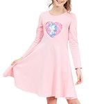 Sunny Fashion Girls Dress Cotton Pink Unicorn Sequin Long Sleeve Casual Size 8 Years