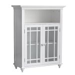 Elegant Home Fashions Neal Collection Shelved Double-Door Floor Cabinet with Latticed Window Panels, White