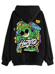 Veirdo® Cotton Polly Fleece Oversized Fit Black Graphic Hoodie for Men (VH0423BKPT50_S)