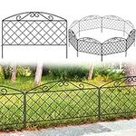 Ujiabiz 17in x 10ft Decorative Thicken Metal Garden Fence Panel Set, Outdoor Patio Sectional Landscape Fencing, Rustproof Wrought Iron Small Garden Fence Edging Flower Bed Animal Barrier Border