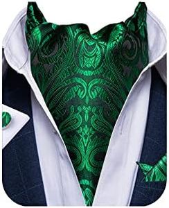 DiBanGu Emerald Green Ascot Ties for Men Paisley Cravat for Men 100% Silk Woven Mens Cravat Tie and Pocket Square Set