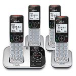 VTech VS112-4W Cordless 4-Handset DECT 6.0 Telephone Bundle with ITAD, Black/Silver