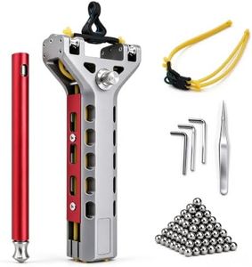 Semi-Automatic Slingshot Kit，Aluminum Auto-Loading Slingshot with Magazine | Features rapid automatic ammo feeding, a dual-roller fork head, and an aluminum alloy frame; includes 100 steel balls.