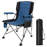 SOPPY Folding Camping Chair for Adults, Support 330 lbs Heavy Duty Ergonomic High Back Garden Chair with Arm Rest Cup Holder and Side Bag, Oversized Chair for Outdoor Garden Picnic Fishing BBQ, Blue