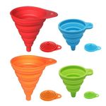 LINGLAN Rainbow Colors Silicone Collapsible Funnel Set of 4, Small and Large, Cooking Kitchen Gadgets Foldable Funnel