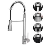 Spring Kitchen Sink Mixer Tap - SREWOHS PRO Kitchen Tap with Pull Down Sprayer,Bar Taps Stainless Steel Commercial Kitchen Faucet, 360° Swivel Single Handle High Arc 4 Function Sprayer,Brushed Nickel