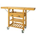 SoBuy® FKW25-N, Extendable Bamboo Kitchen Trolley Cart with 2 Folding Hinged Side Boards, L65(95/125) xW40xH92cm