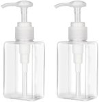 150ml (5.1oz) Pump Bottle Dispenser Jansburg 2 Pack Refillable Flat Square Plastic Lotion Dispenser Leakproof Empty Lotion Pump Bottle for Essential Oil Soap Lotion Shampoo Clear