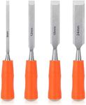 4 Piece Wood Chisel Sets Woodworking Tools Set, Wood Chisels for Woodworking with Steel Hammer End, Wood Tools Chisel Set Woodworking with Ergonomic Plastic Handle, 6mm, 12mm, 18mm, 24mm